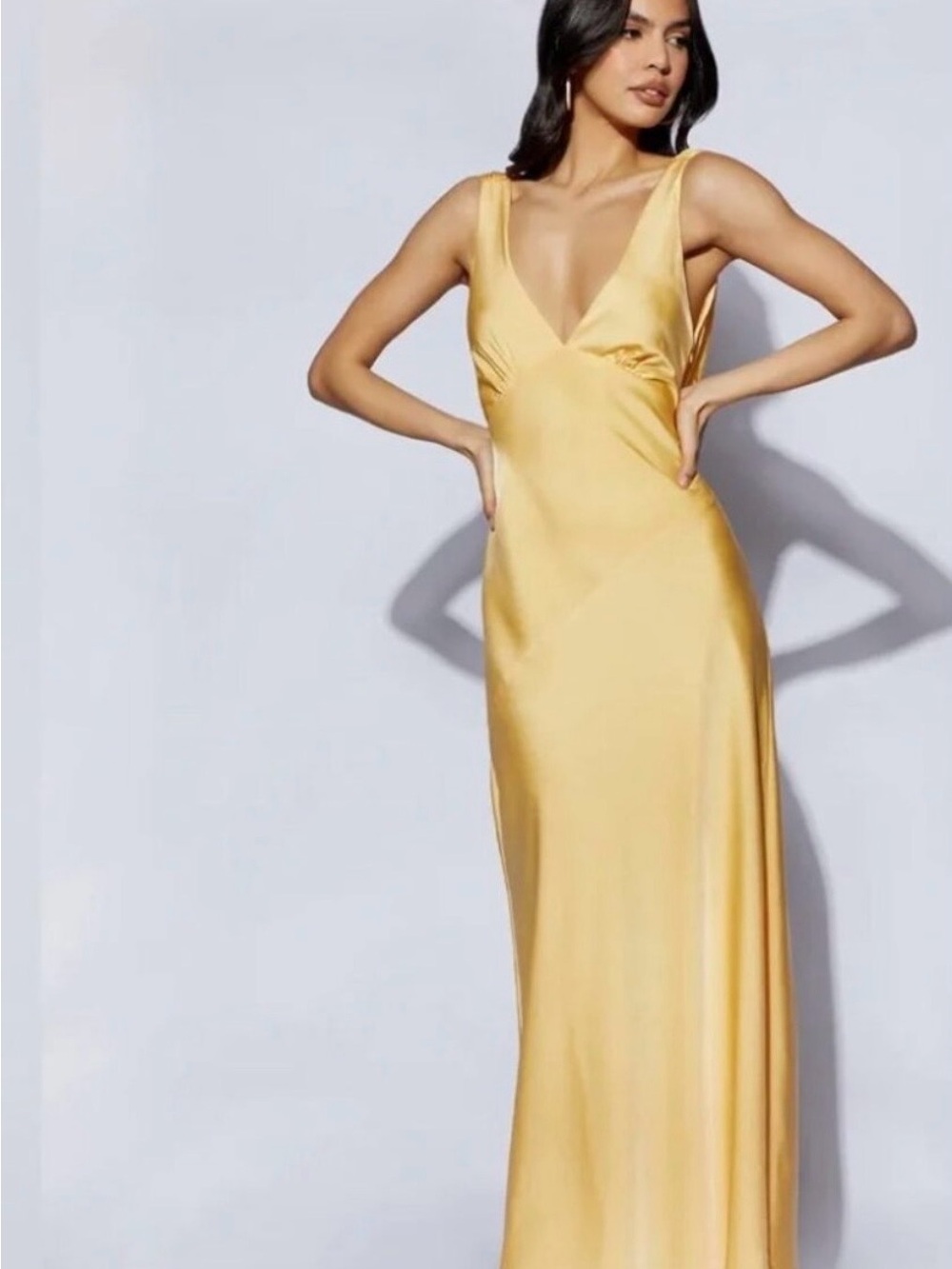 Meshki Nadia Satin Maxi Dress in Lemon
